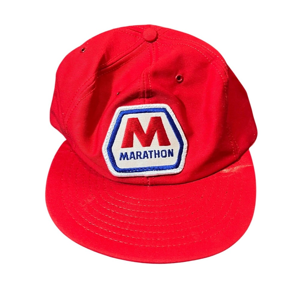 Vintage Marathon Gas Oil Patch Trucker Hat Mens OS Red Snapback Baseball Cap